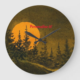 Country night landscape; hunter's or harvest moon large clock