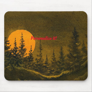Country night landscape; hunter's or harvest moon mouse pad