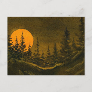 Country night landscape hunter's or harvest moon postcard