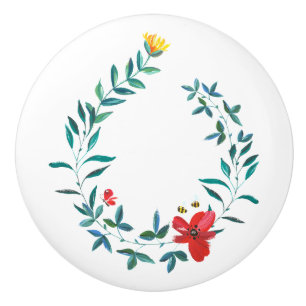 Country Painted Floral Ceramic Furniture Knob