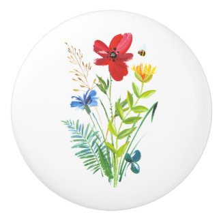 Country Painted Floral Ceramic Pull Furniture Knob