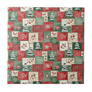 Country patchwork christmas pattern ceramic tile