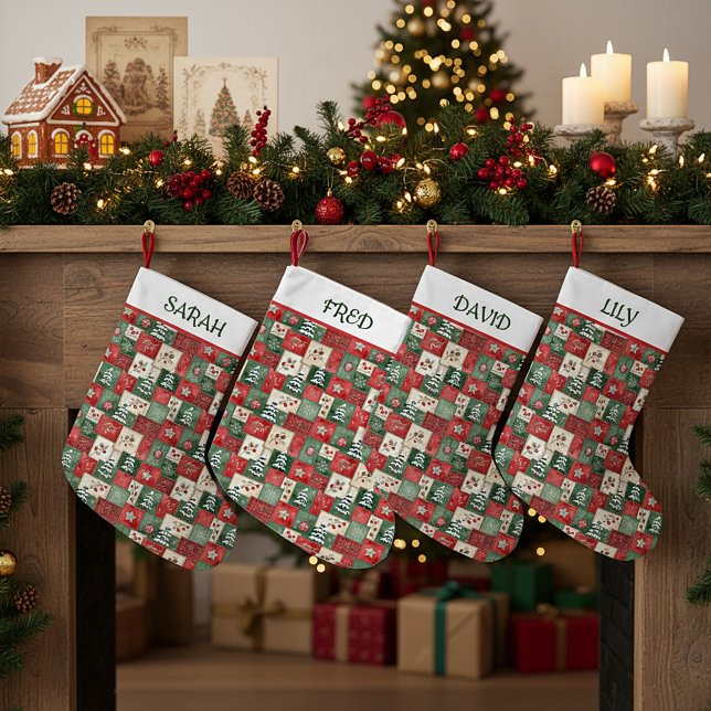 Country patchwork christmas pattern personalised small christmas stocking (Creator Uploaded)