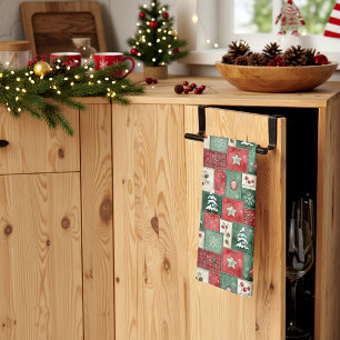 Country patchwork christmas pattern tea towel