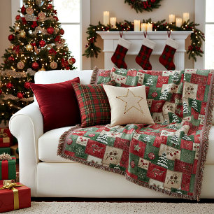 Country patchwork christmas pattern throw blanket