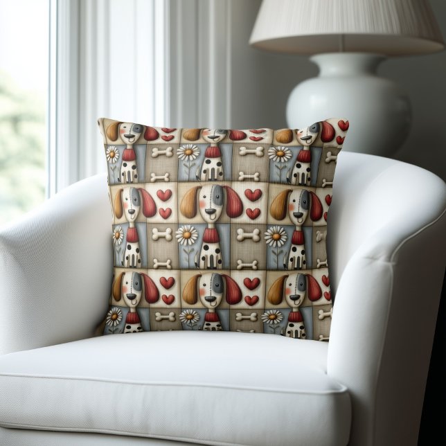 Country Patchwork Dog Pattern Cushion (Creator Uploaded)