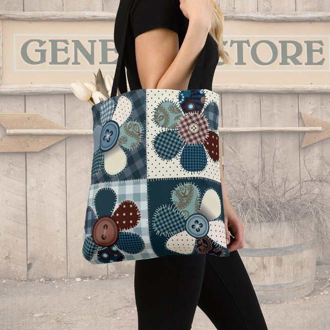 Country Patchwork Flowers Tote Bag (Creator Uploaded)