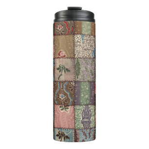Country patchwork quilt, 3D texture. Thermal Tumbler