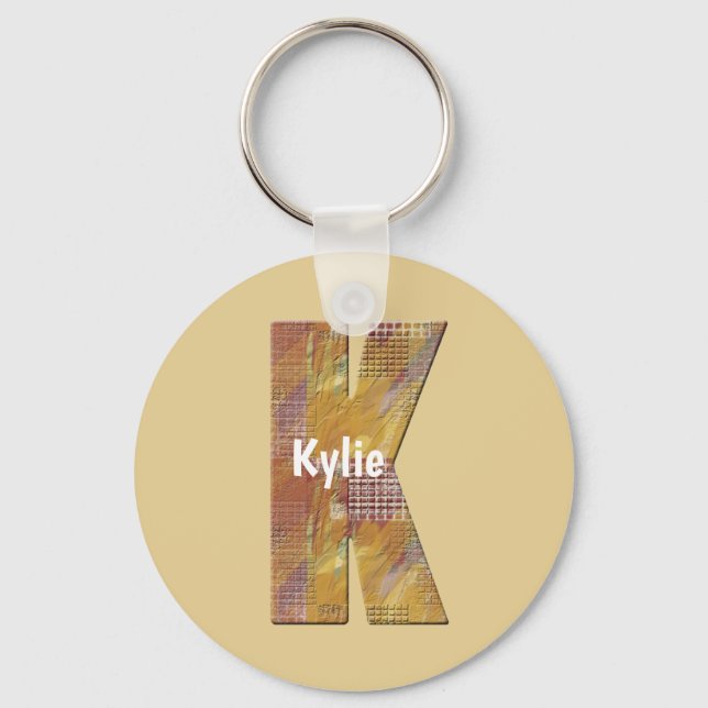 Country Patchwork Quilt Letter K Initial Monogram Key Ring (Front)
