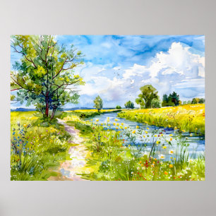Country path to the River Havelland Watercolor Poster