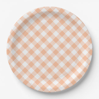 Country Peach Gingham Paper Plate
