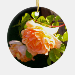 Country Peach Roses Ceramic Ornament