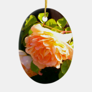 Country Peach Roses Ceramic Tree Decoration