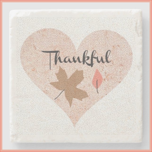Country Peach Thankful Heart and Leaf Stone Coaster (Creator Uploaded)