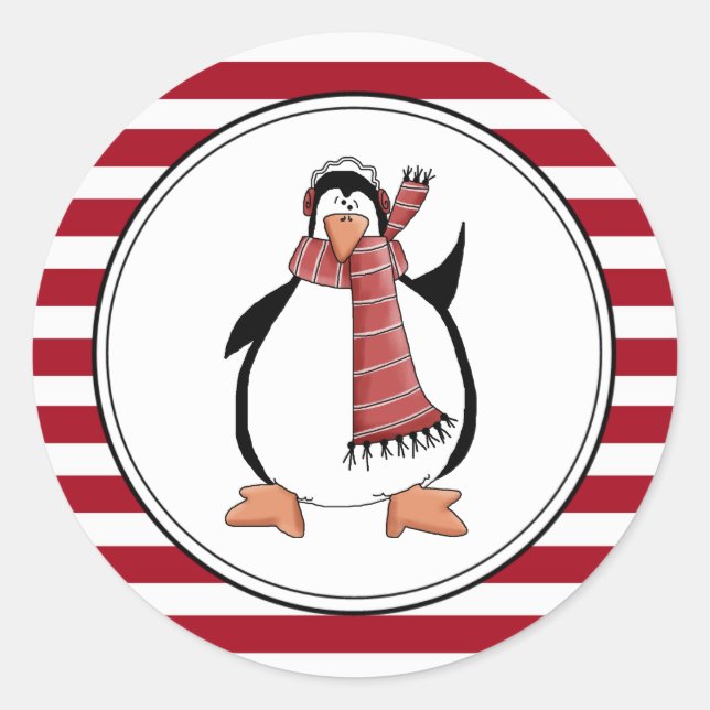 Country Penguin Holiday Envelope Seals Stickers (Front)