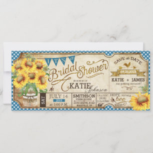 Country Picnic Sunflowers Rustic Bridal Shower Save The Date