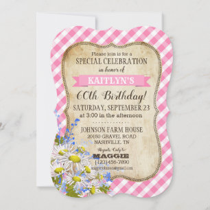 Country Picnic with Daisy Bouquet Birthday Invite