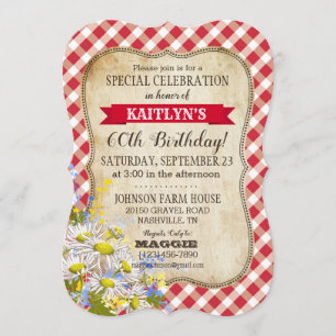 Country Picnic with Daisy Bouquet Birthday Invite