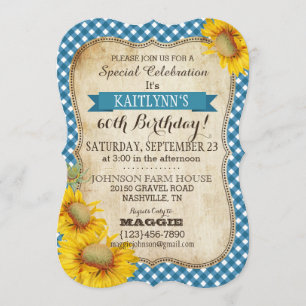 Country Picnic with Sunflowers Birthday Invite