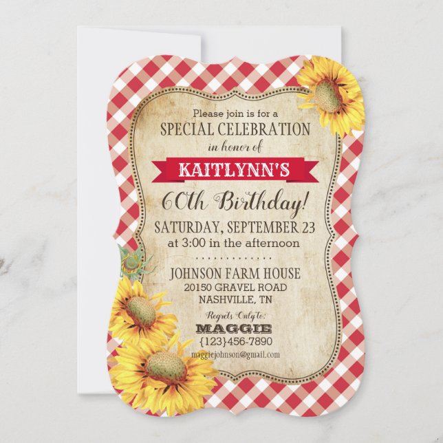 Country Picnic with Sunflowers Birthday Invite (Front)