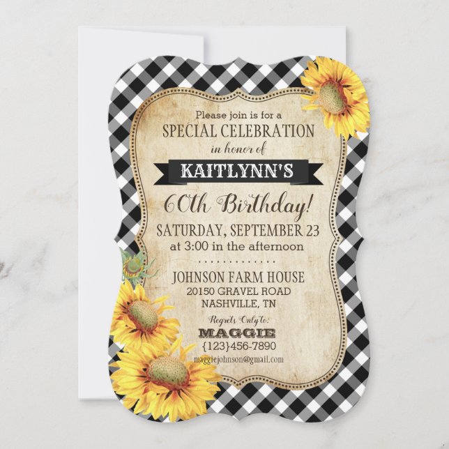 Country Picnic with Sunflowers Birthday Invite (Front)
