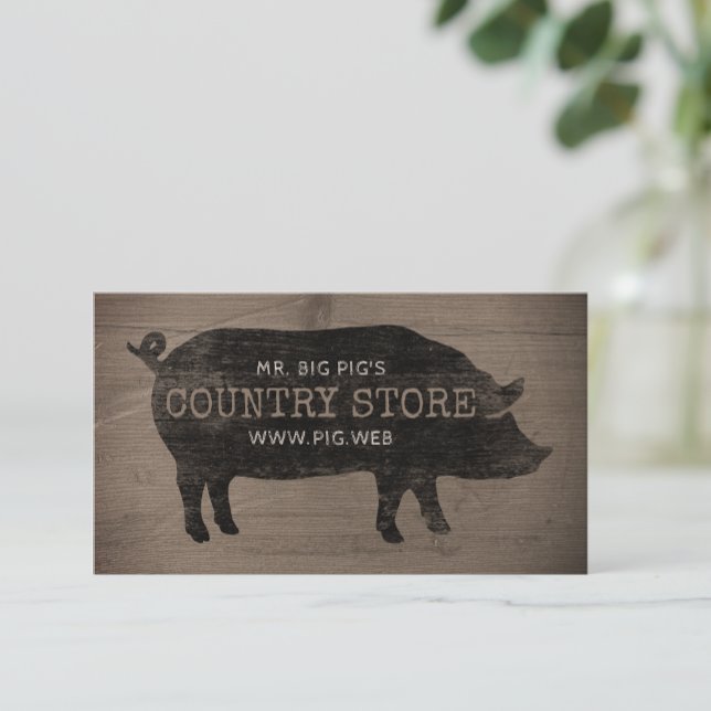 Country Pig Silhouette Rustic Style Business Card (Creator Uploaded)