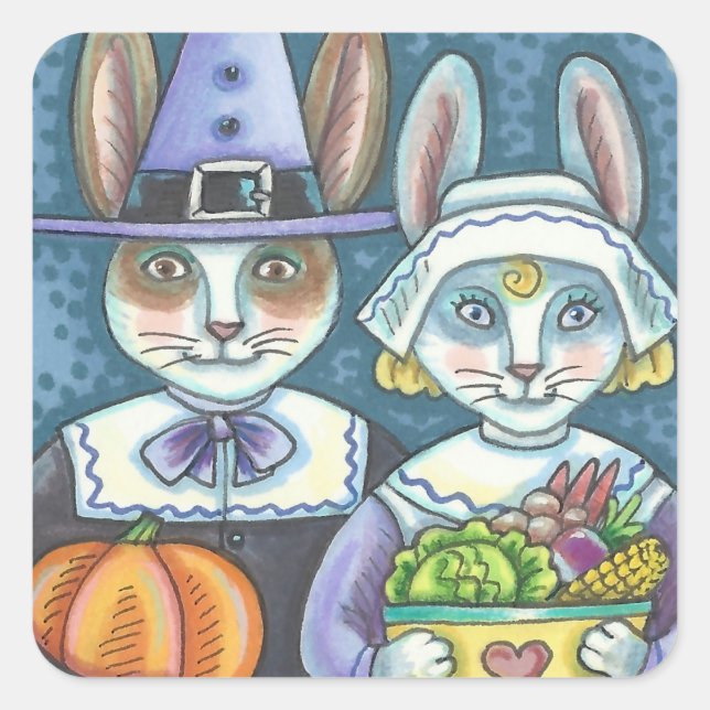 COUNTRY PILGRIMS, THANKSGIVING RABBIT STICKERS Squ (Front)