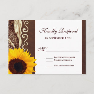 Country Pine Needles Sunflower Wedding RSVP Cards