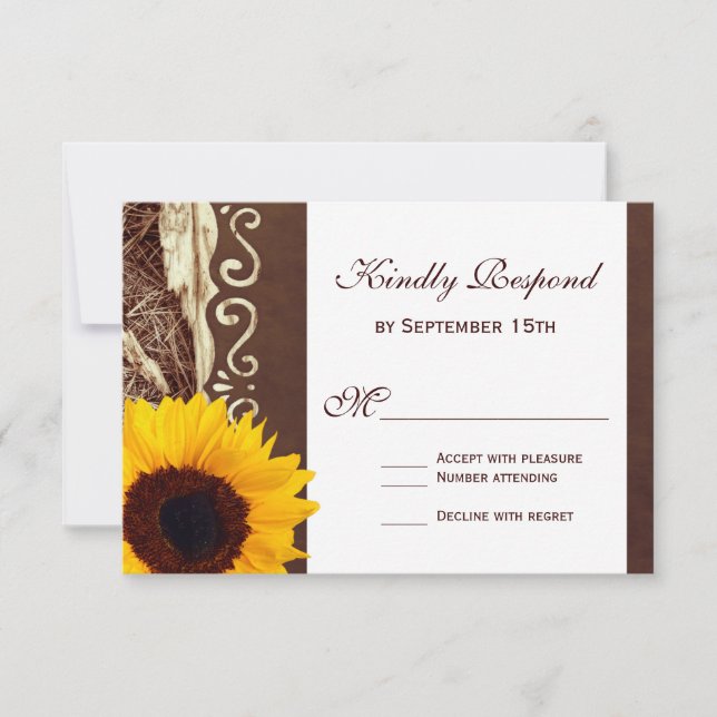 Country Pine Needles Sunflower Wedding RSVP Cards (Front)
