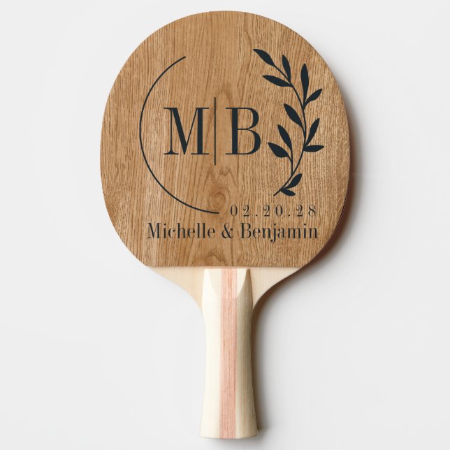 Country Pine Wood Leaf Wedding Monogram Ping Pong Paddle (Back)