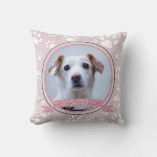 Country Pink Dog Memorial Paw Prints Cushion