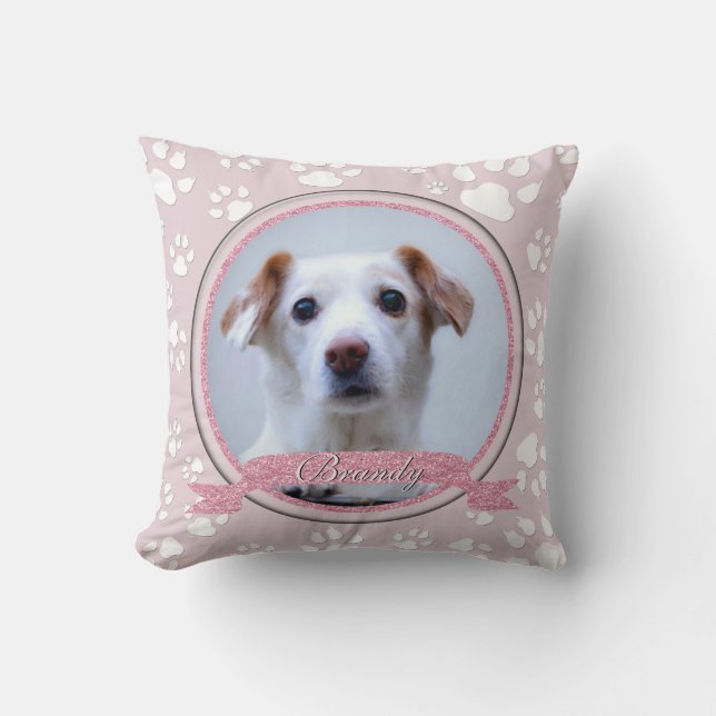 Country Pink Dog Memorial Paw Prints Cushion (Front)