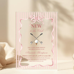 Country Pink Girl New to the Club Golf Baby Shower Acrylic Invitations