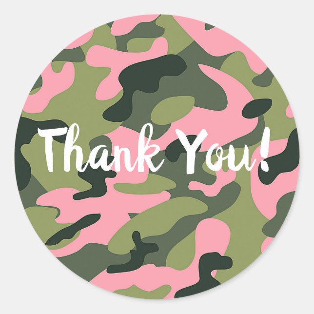 Country Pink Green Army Camo Camouflage Birthday Classic Round Sticker (Front)