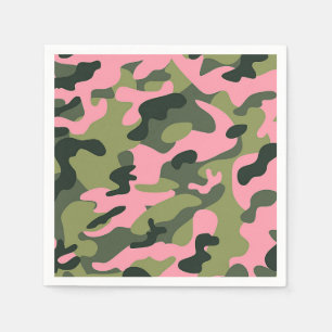 Country Pink Green Army Camo Camouflage Birthday Napkin
