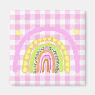 Country Pink Plaid Playful Art Magnet