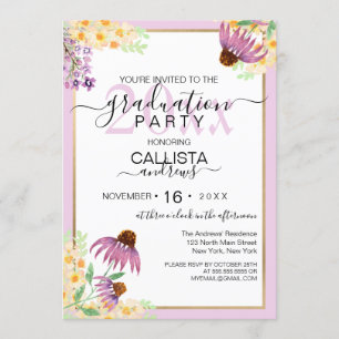 Country Pink Purple Yellow Wild Flowers Graduation Invitation