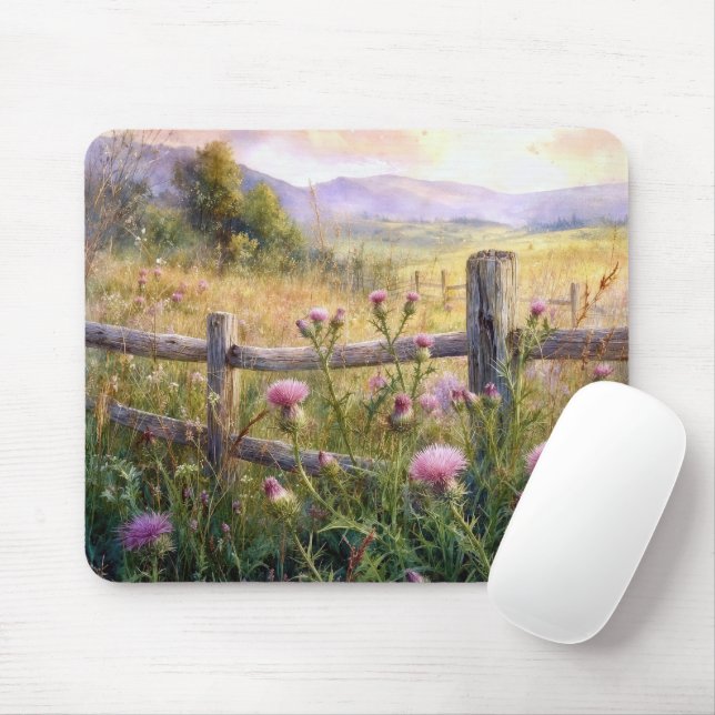 Country Pink Thistles Mouse Pad (With Mouse)
