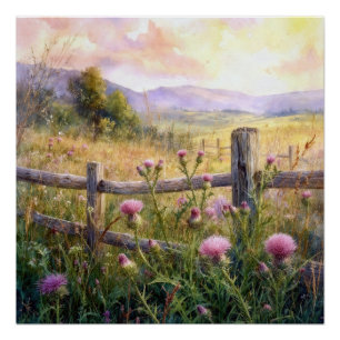 Country Pink Thistles Poster