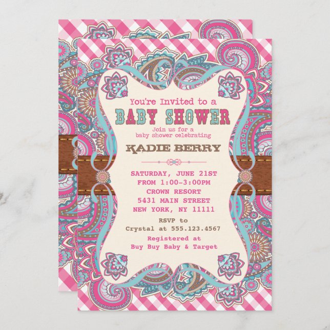 Country, Pink, Western Baby Shower Invitations (Front/Back)