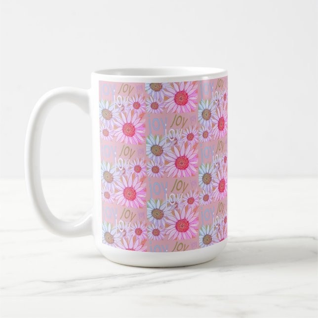 Country Pink & White Daisy Pattern Painting Coffee Mug (Left)