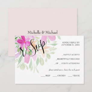 Country Pink Wildflowers Watercolor Hand-painted RSVP Card