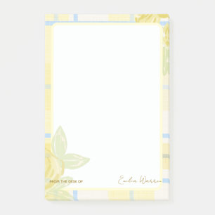 Country Plaid Faux Linen in Butter Yellow &Blue Post-it Notes
