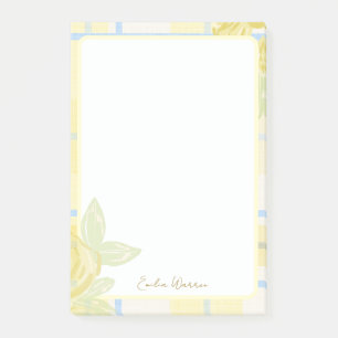 Country Plaid Faux Linen in Butter Yellow &Blue Post-it Notes