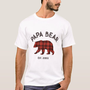 Country Plaid Papa Bear Father Year Est. White T-Shirt