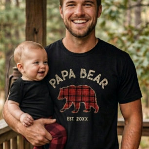 Country Plaid Papa Bear Father Year Established T-Shirt