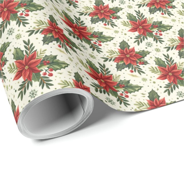 Country Poinsettia Christmas Holiday Gift Wrapping Wrapping Paper (Roll Corner)
