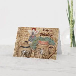 Country pottery and rag doll card