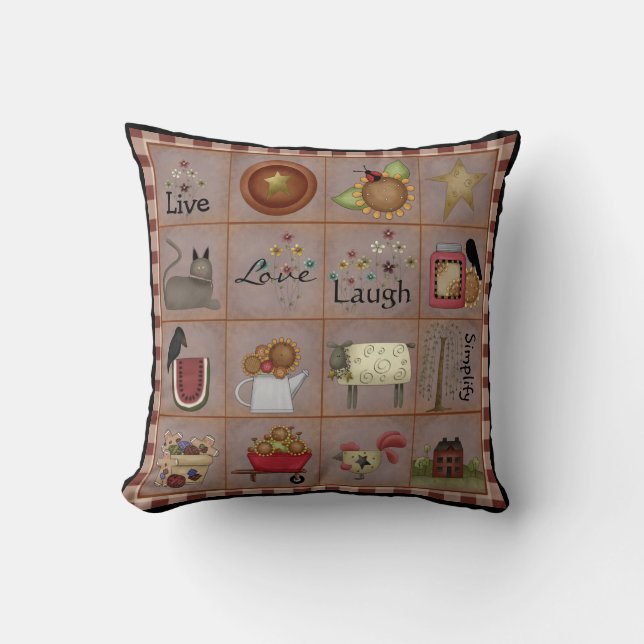Country Prim Art Sampler Pillow (Front)