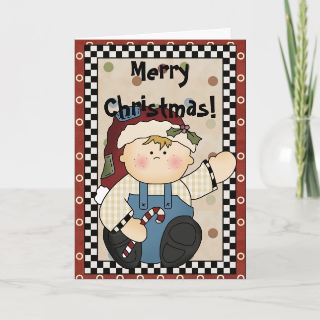Country Prim Christmas Baby Greeting Card d1 (Front)